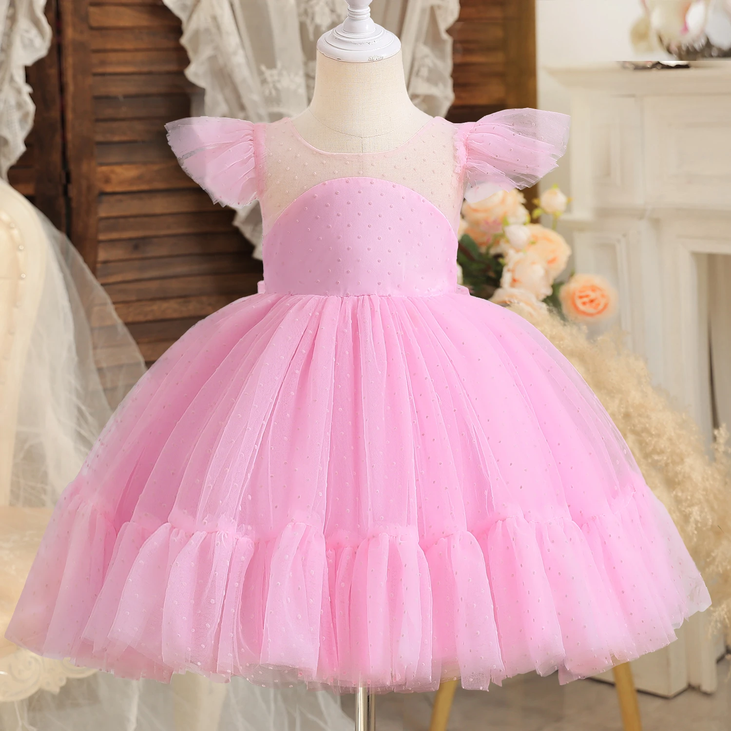 Kids Evening Clothes Girls Pink Party Gowns Dress Girls Child Dress
