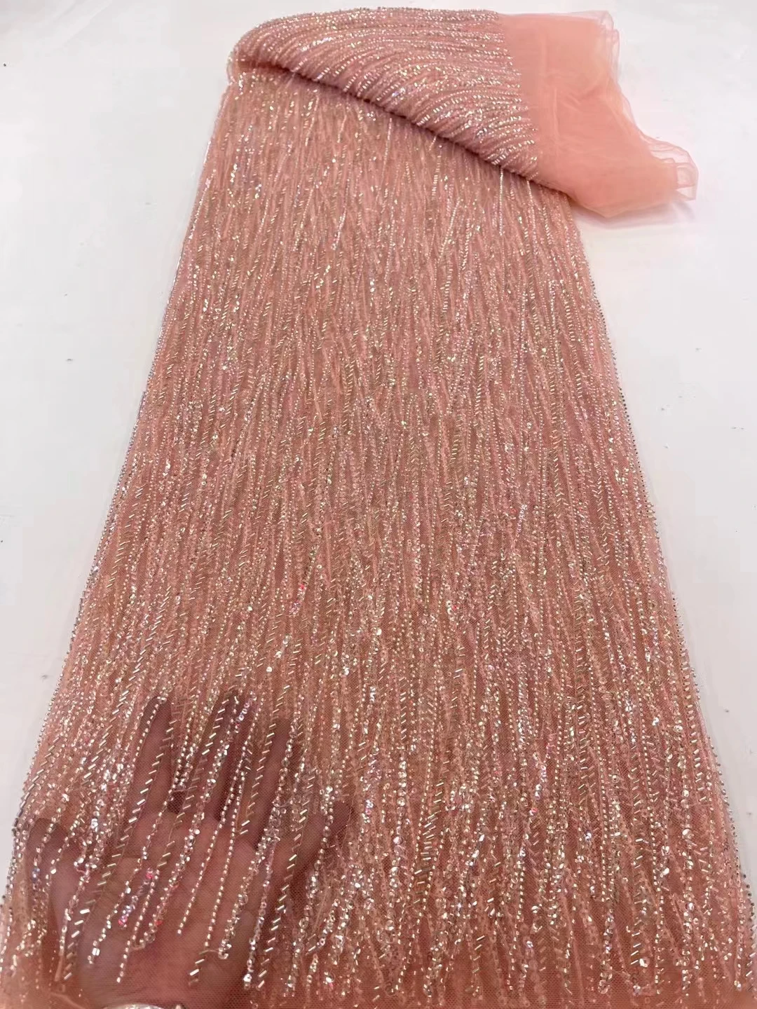 

New striped bead tube sequin embroidery fabric spring and summer heavy beads cheongsam evening dress embroidery fabric 5 yards