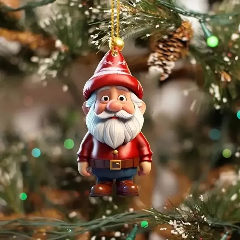 Colgante de árbol de Navidad con muñeco de nieve de Papá Noel y dibujos animados de acrílico 2D, adorno colgante bonito para Navidad, regalo de Año Nuevo 2025 para el hogar