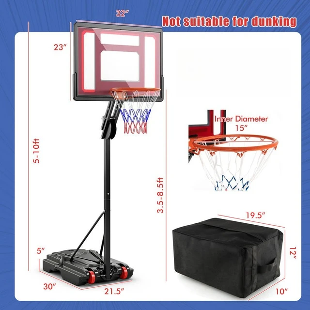 Basketball Hoop with 5-10 Feet Adjustable Height for Indoor Outdoor