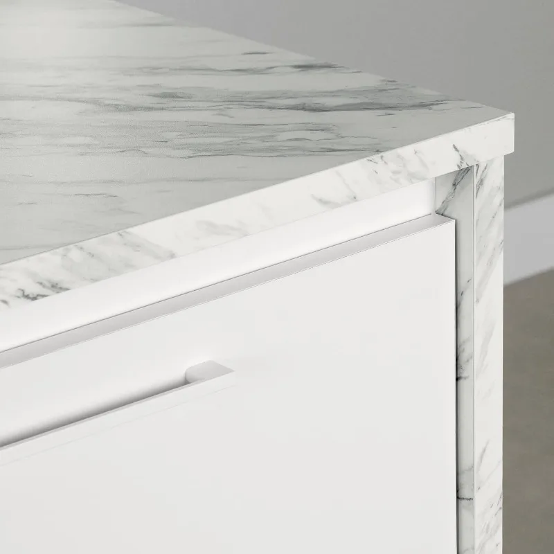 South Shore Myro Kitchen Island, Faux White Marble and White 5