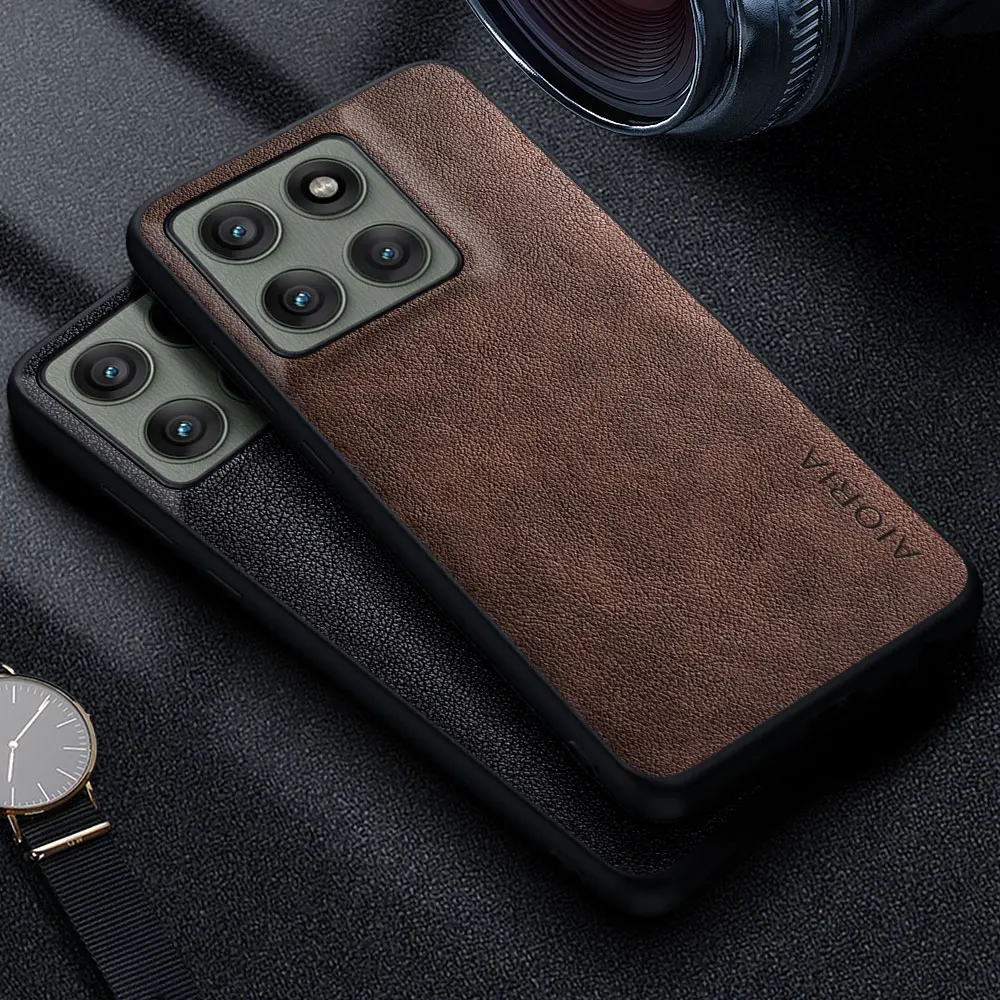 Premium Luxury Leather Phone Case - Retro Business Style Solid Color Cover