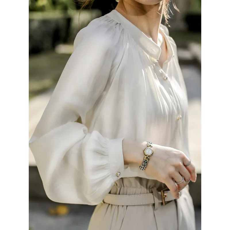 

2022 Spring/Summer Blouse French Acetate Satin Satin European Shirt Retro Palace Style Top White Shirt women tops