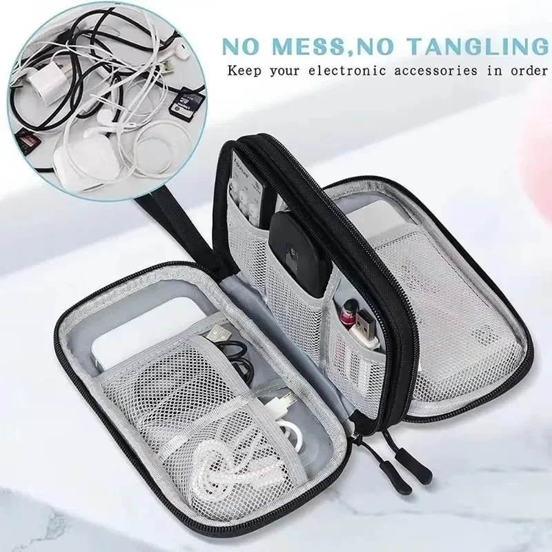 Portable Waterproof Double Layers Storages Bags for Headset Cord Travel Organizer Bag Cable Storage Organizers Pouch Carry Case