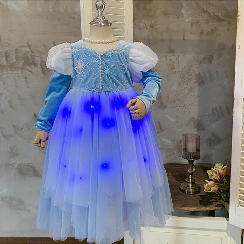 Abito Principessa Frozen Elsa Per Bambina, Paillettes, Costume, Poliestere, A-line