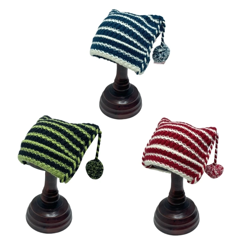 

Women Devil Hat Warm Ear Protector Hat with Pompoms Decor Girls Handmade Hat