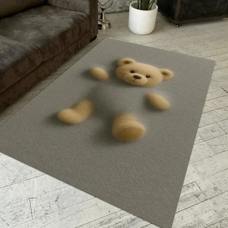 Teddy Rug 3D Floating Teddy Bear Rug, Realistic Tan Teddy Emerging From Gray Base ...