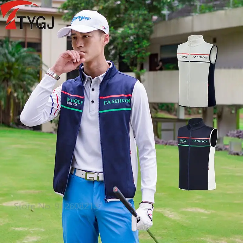 

TTYGJ Men's Windproof Golf Vest Jacket Male Full Zipper Golf Vest Plus Fleece Keep Warm Golfing Tops Stand Collar Waistcoat