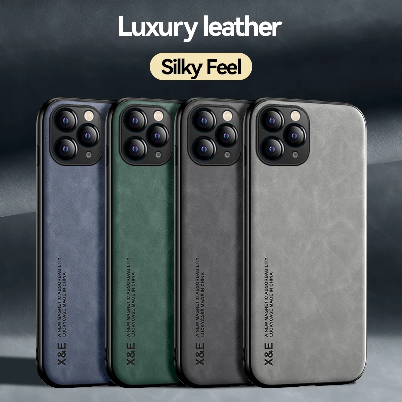 Luxury Leather Phone Case with Metal Plate Support