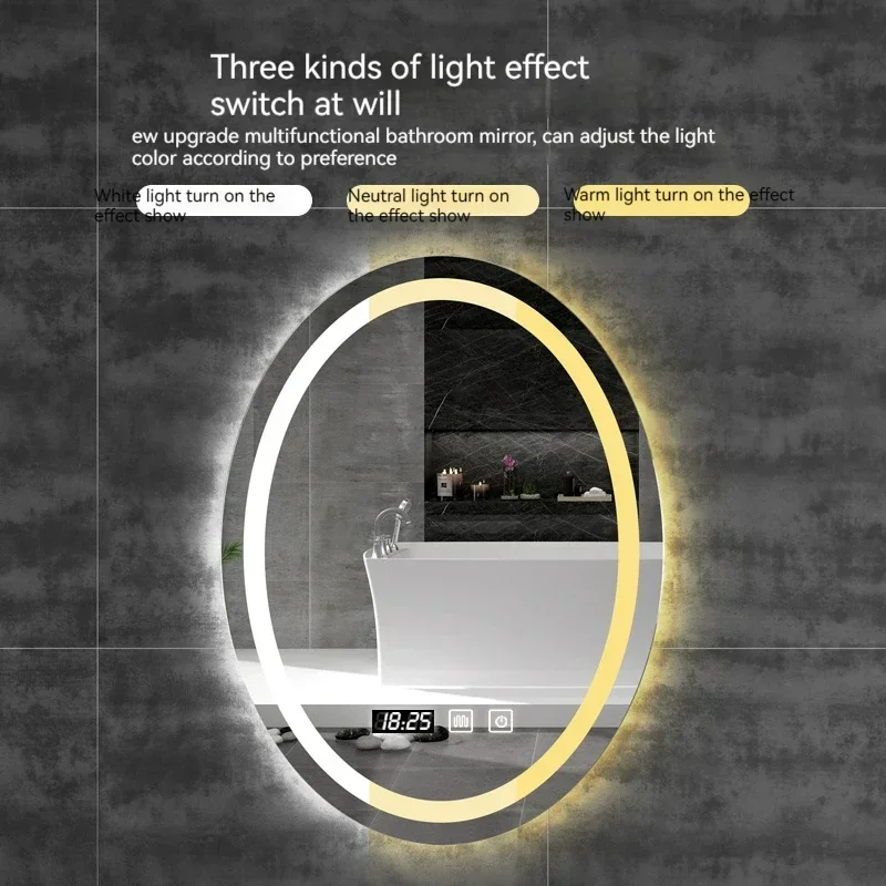 60x80 CM LED Light Oval Smart Bathroom Mirror Vanity Anti-Fog HD Home Decoration Hotel Makeup