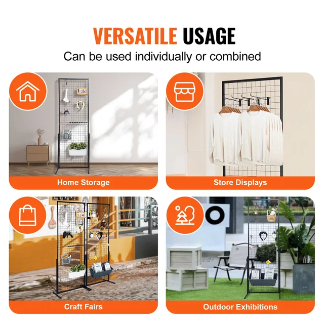 12964-a786ee.jpg SucceBuy Grid Wall Panels Tower Wire Gridwall Display Racks Double Side Gridwall Panels for Art Craft Shows Retail Shop w/ Hooks