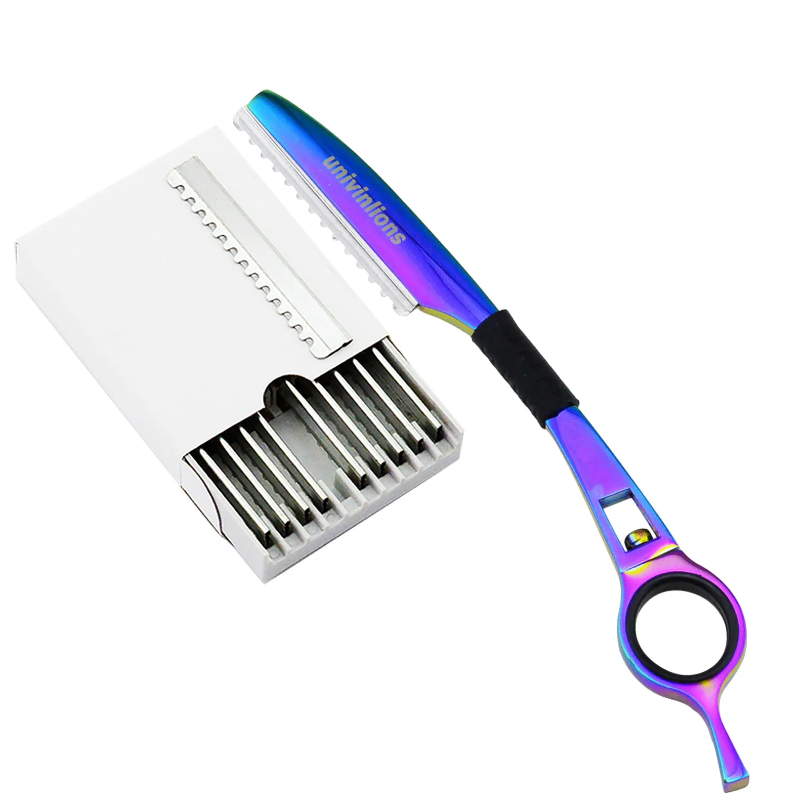 

7" Rotary Thinning Razor+10 Blades Straight Salon Hairdresser Razor Hair Cutter Swivel Barber Cutting Knife Thinner Hairdressing
