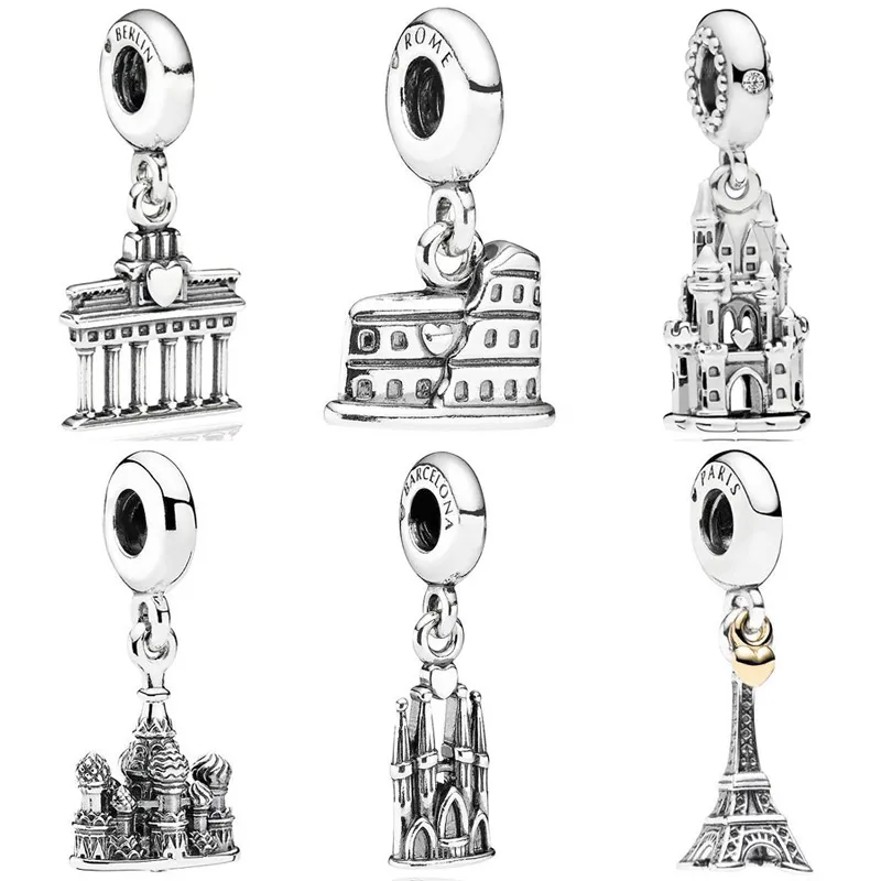 

Berlin Brandenburg Gate Roman Colosseum Eiffel Tower Pendant Beads 925 Sterling Silver Charms Fit Fashion Bracelet DIY Jewelry