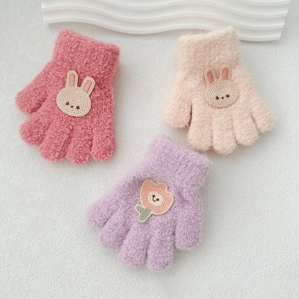 Cute Baby Gloves Cartoon Full Fingers Mittens Warm Gloves Autumn Solid Color Fluffy Knitted Mittens Thicken Bow Outdoor Gloves 3
