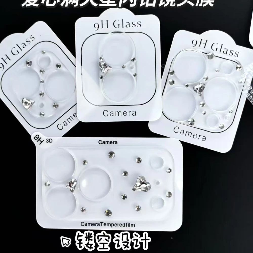 Diamond Heart Glass Camera Protector - Clear HD Full Cover Lens Film