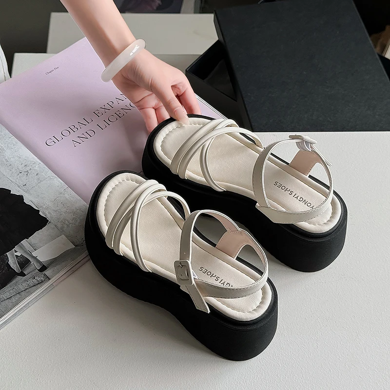 Roman Sandals Female Shoe Clogs With Heel Muffins shoe 2024 Women's Increasing Height Gladiator Girls Thick Flat Comfort Shoes