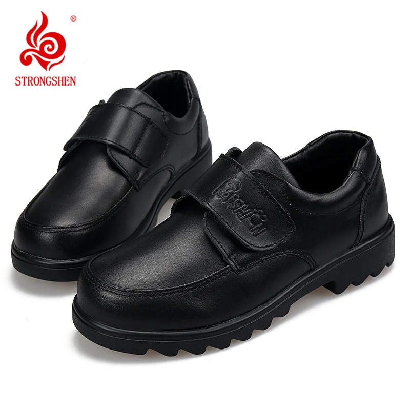 STRONGSHEN Kids Leather Shoes Boys Girls Trainers Children Leather Black School Student Casual Flexible Sole Soft Baby Walk Shoe