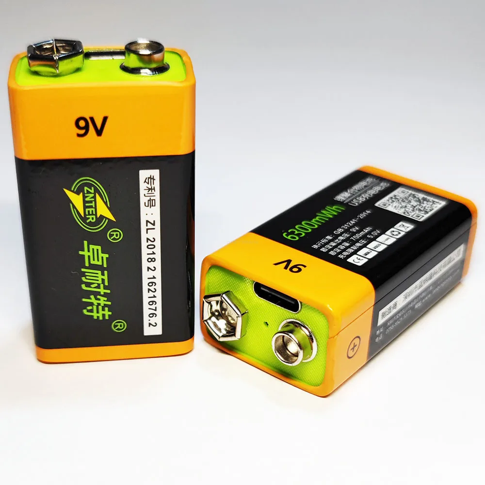 

2pcs/lot 100% ZNTER 6300mWh 9V Rechargeable Lithium Battery 6F22 Fast Charging Battery via Type-C Cable