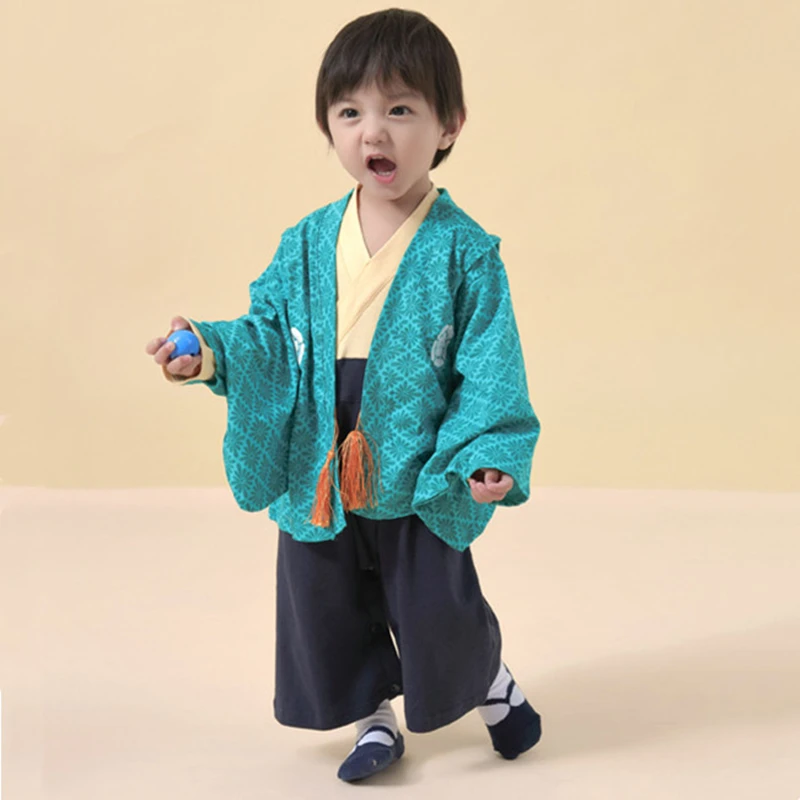 Boys' Kimono Set Traditional Costume Kimono For Weddings Graduations Cherry And Autumn Festivals Baby Boy Spring Outfit