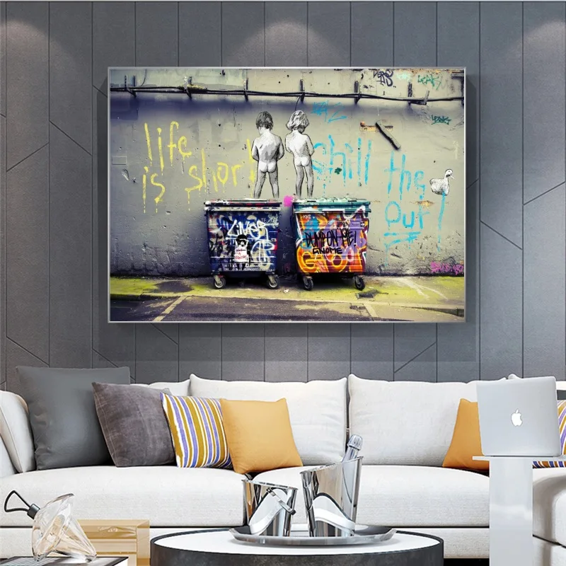 

"Life Is Short Chill The Duck Out" Banksy Graffiti Art Canvas Painting Abstract Posters and Print Wall Picture Living Room Decor