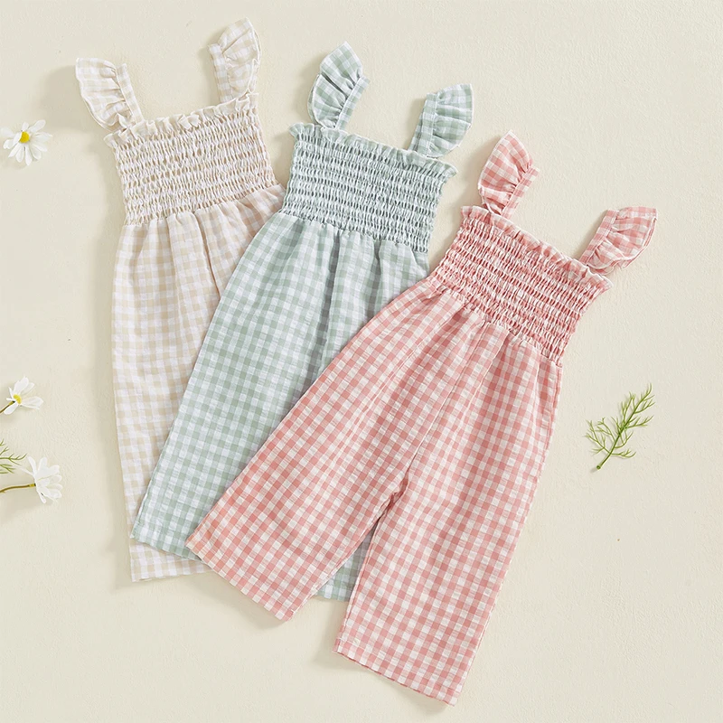 Kids Girl Overalls Clothes Infant Baby Kids Girl Sleeveless Plaid Print Romper Jumpsuit Playsuit Sunsuit Outfits Clothes