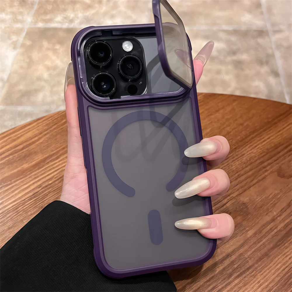 Magnetic Armor Flip Stand Phone Case with Full Lens Protection - Matte Finish and Air Design