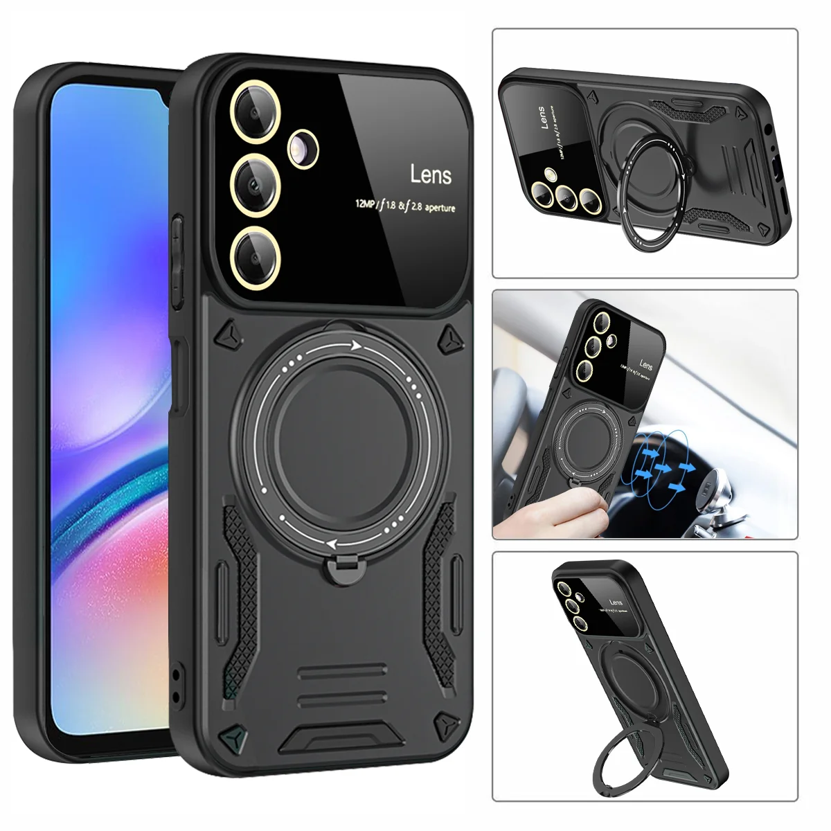 Luxury Armor Wireless Charging Case with Magnetic Ring Bracket and Bumper Cover