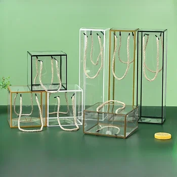 Borsa completamente trasparente per cuocere snack in plastica PET, bevande, tè, regalo, sacchetti portatili, scatola per torte pieghevole visibile
