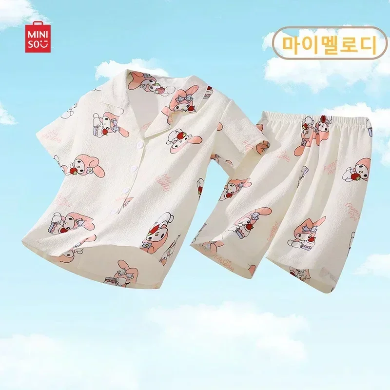 어린이 잠옷 세트, 애니메이션 시나모롤 포차코 헬로 키티, 어린이 가디건, 반팔 잠옷, 소녀 소년 홈웨어, 여름