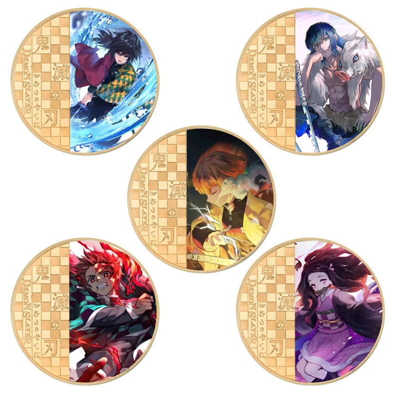 Demon Slayer Moneta Commemorativa Kamado Tanjirou Nezuko Charizard Collection Toys Classic Gold Plated Kids Birthday Souvenir Gift