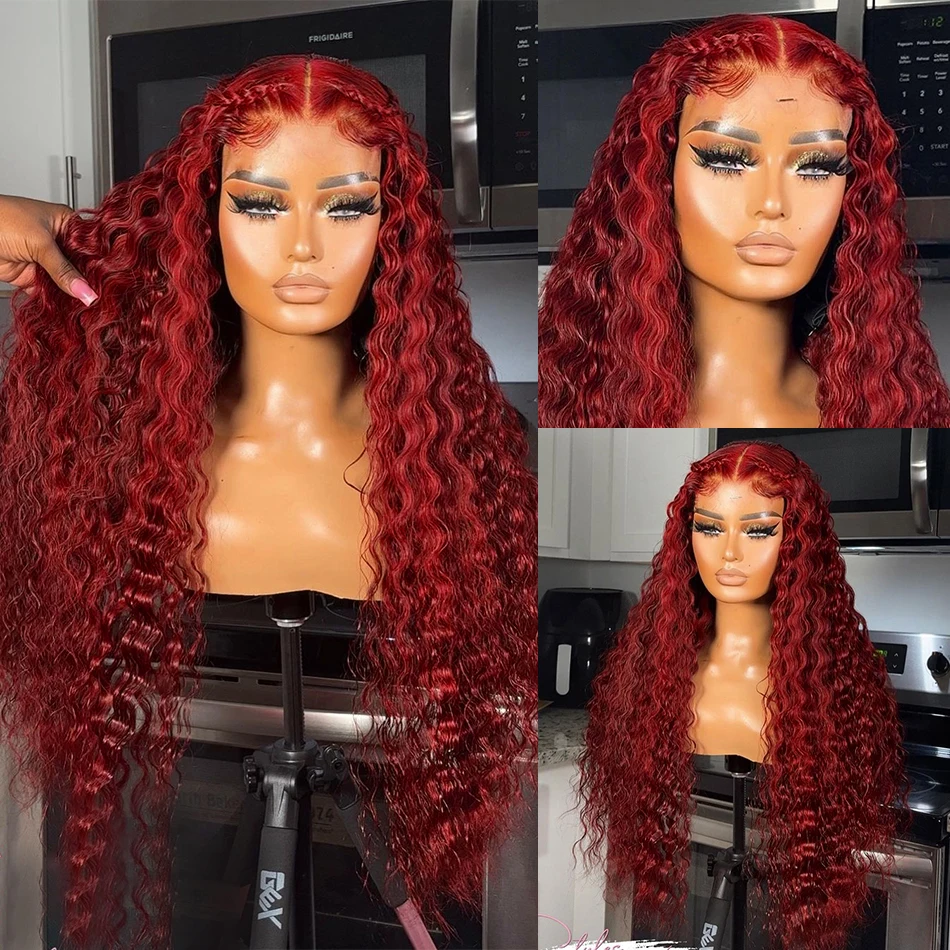 

26 Inch Long 180Density Burgundy Glueless 99j Kinky Curly Lace Front Wig With BabyHair Heat Temperature Daily Preplucked Cosplay