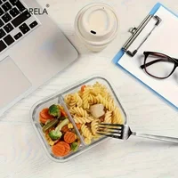 Boîte à lunch en verre à 2/3 compartiments avec couvercle à clipser, hermétique, adaptée au réfrigérateur, au four, au lave-vaisselle, réutilisable 3