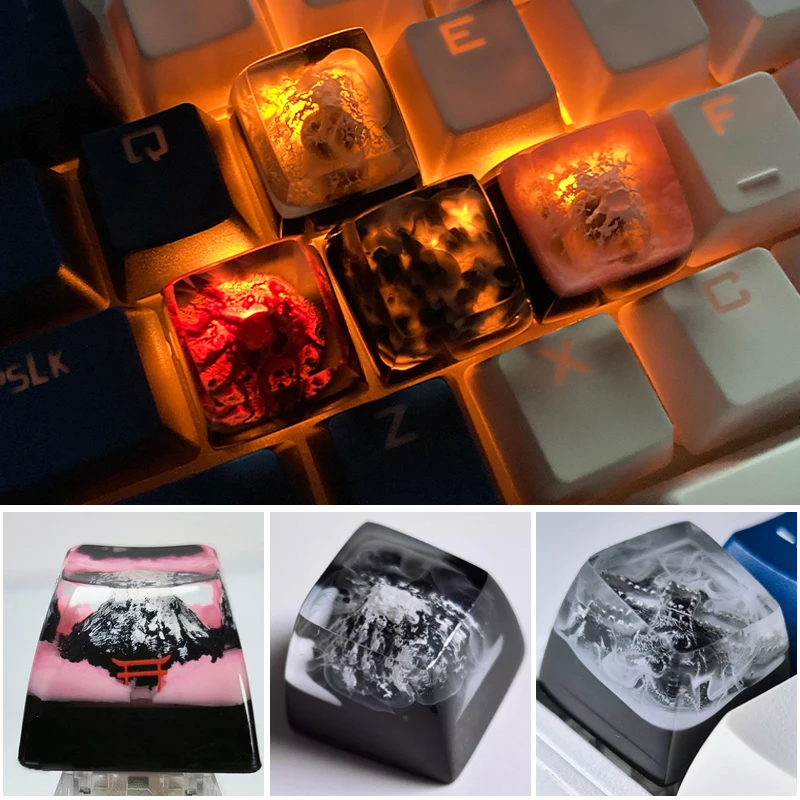 Handmade Resina Drip Glue Teclado Snow Mountain Keycap Flor de Cerejeira Eixo Transversal Transparente Esc Game Teclado Mecânico pc