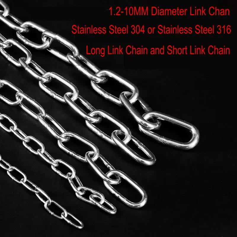 5 Meters Length 1.2-4MM Diameter Highly Polished Welded SS304/316 Stainless Steel Long Short Link Chain for Lifting Binding