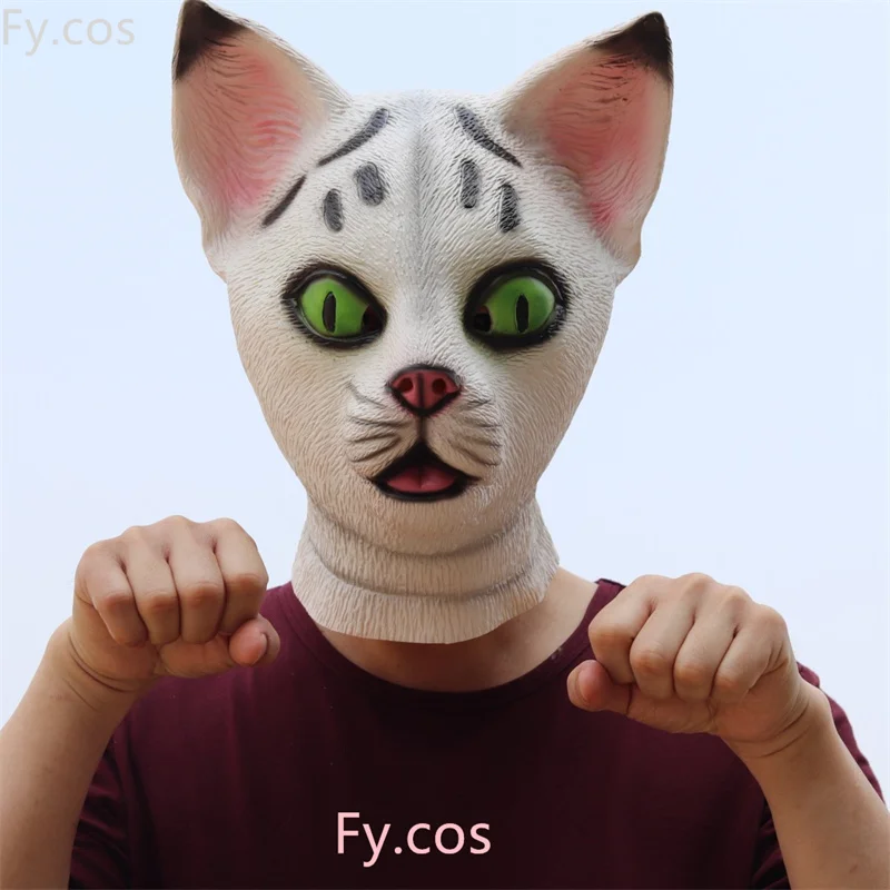 Carnival Cat Mask Therian Full Head Mascara Latex Halloween Party