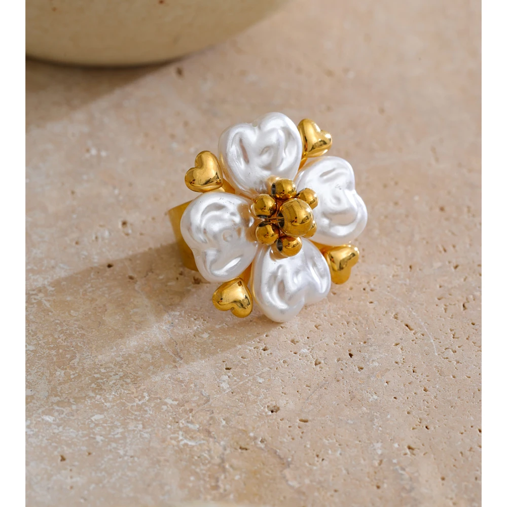 Yhpup Ring Stainless Steel Imitation Pearls
