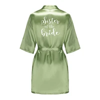 Sage Green Women's Satin Bride Bridesmaid Short Robes With White Letter for Wedding Party Getting Ready - Image 5