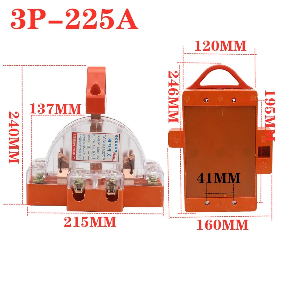 100a 160a 225a dois-fase faca interruptor de