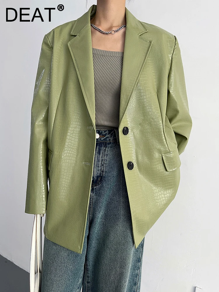 

DEAT Fashion Women PU Leather Suit Jackets Notched Collar Single Breasted Full Sleeves Solid Color Blazer Autumn 2023 New 7AB911