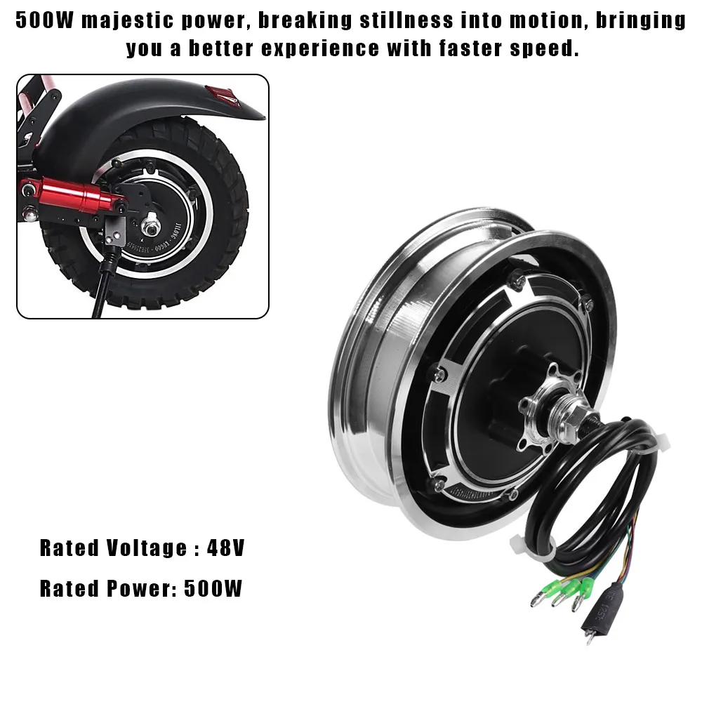 KOCAN 500W E-Scooter Nabenmotor, 10'' Elektroroller Nabenmotor 48V 500W  Bürstenloser Scheibenbremsnabenmotor E Bike Motor Ersatz für KUGOO M4 / M4  PRO