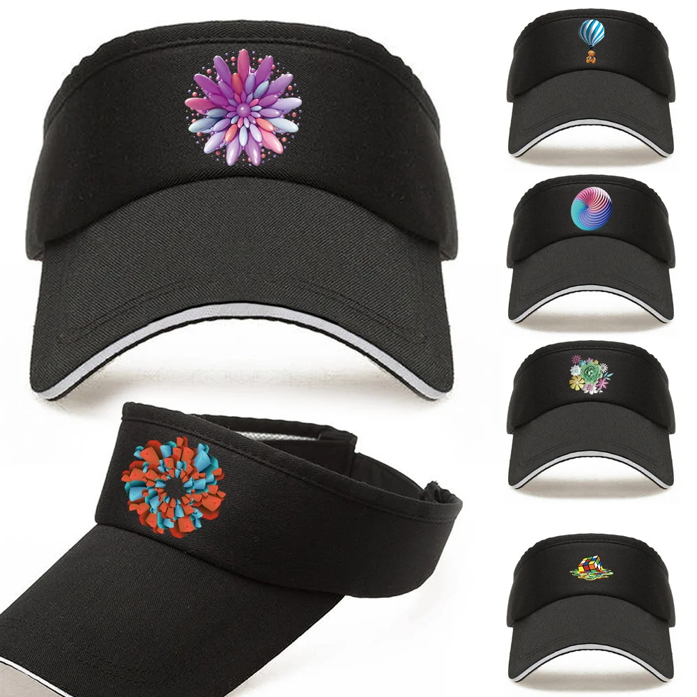 

Summer Breathable Air Sun Hats Adjustable Visor UV Protection Empty Top Hat Patternn Beach Tennis Golf Running Sunscreen Cap