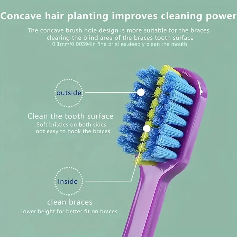1개입 교정용 칫솔 오목 홈 디자인 컬러 브러쉬로 치아 교정기 세척 및 구강 관리에 적합