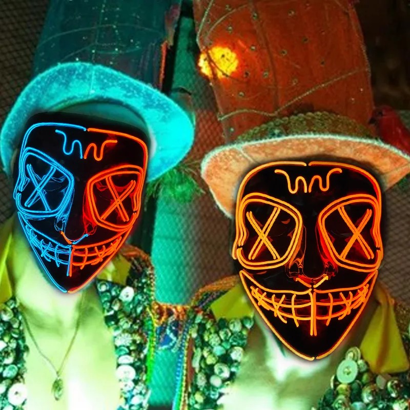 Hot Fashion LED Mask Luminous Glowing Halloween Mask Neon EL Halloween Cosplay Mascara Horror Maska
