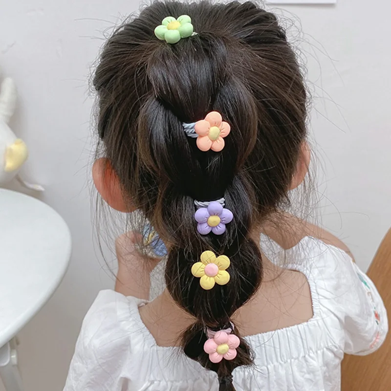 10Pcs/Set Baby Girl Cartoon Flower Elastic Hair Bands Ponytail Holder Children Scrunchies Hair Ties Headwear Kids Hair Accessory