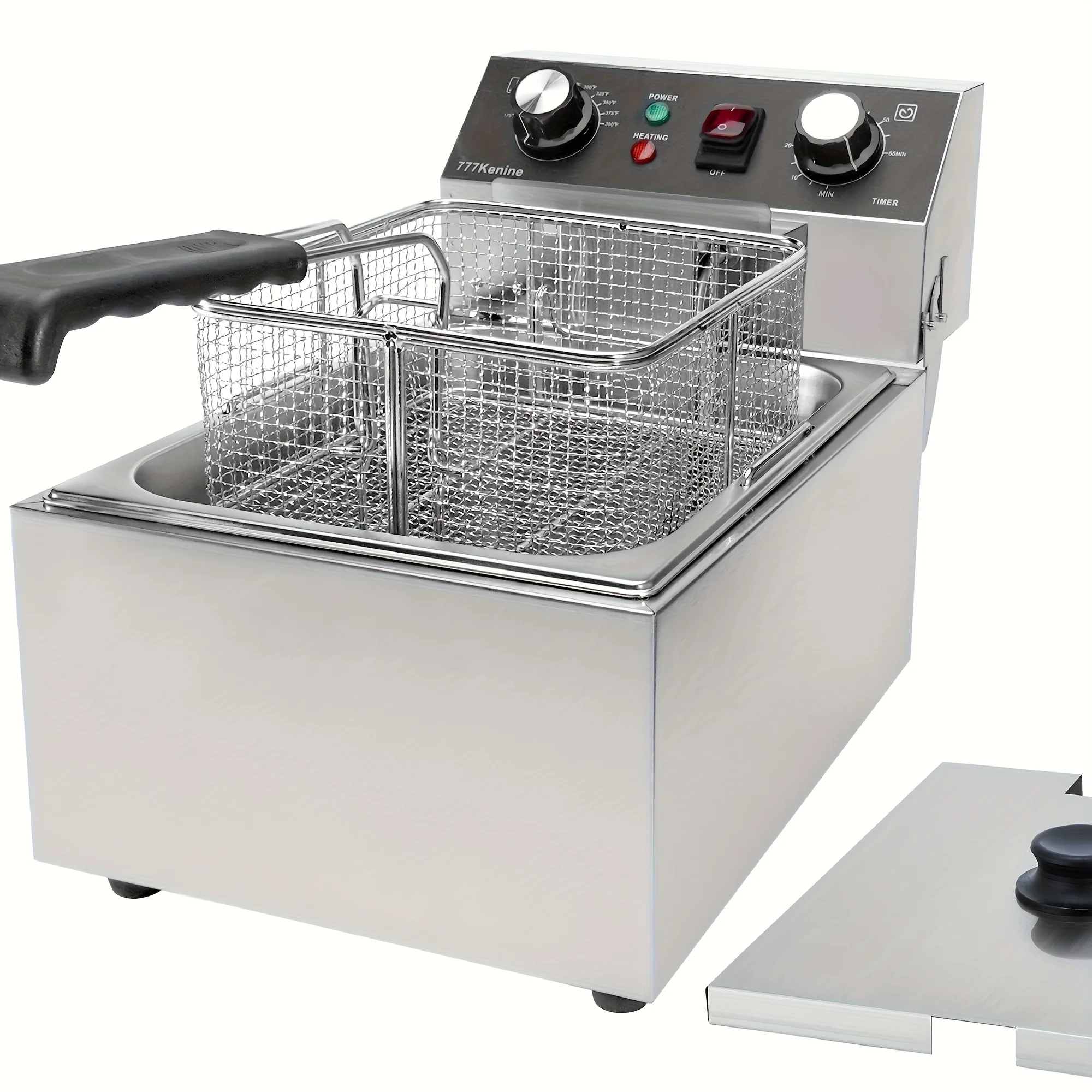 Large Electric Fryer,Stainless Basket Capacity 2.64gal Fast Heating 1600 W Electric Countertop with Timer  Friteuse À Air