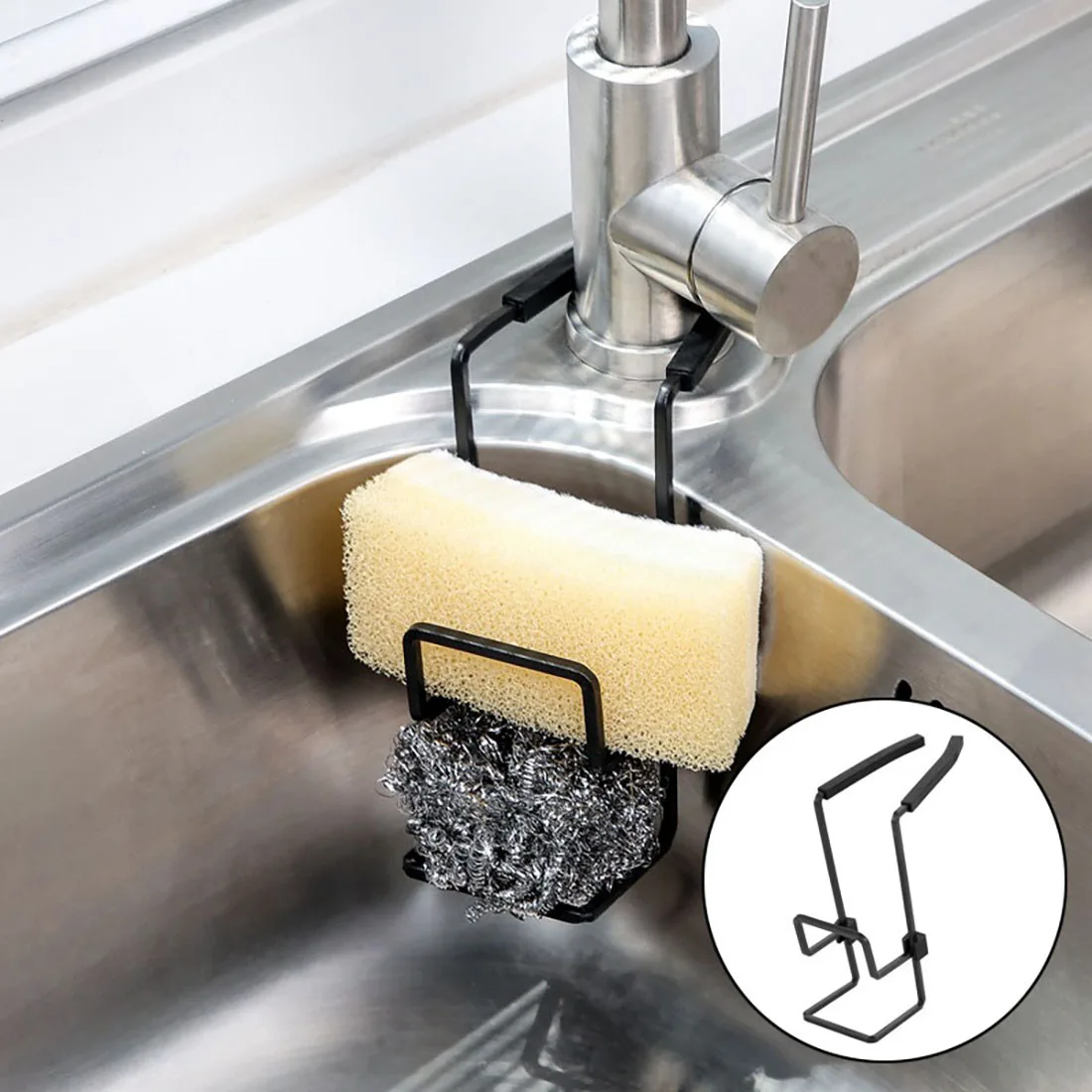 

1Pc Black White Durable Sink Sponge Holder Kitchen Bathroom Metal Organizer Liquid Dish Drainer Shower Convenient Faucet Rack