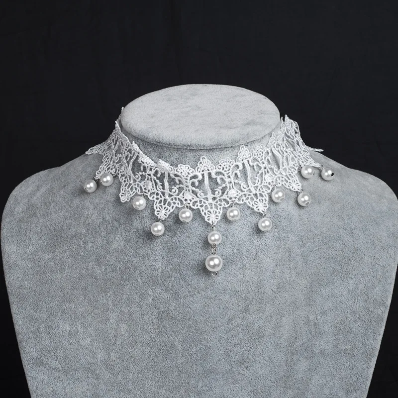 Lace Choker Necklaces Pearl Tassel Lace Necklace for Ladies Girls