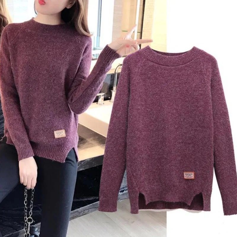 

Autumn Winter Women Knitted Sweater Korean Loose Bottoming Shirt Long Sleeve Thick Warm Soft Crew Neck Pullover Jumper Sweater