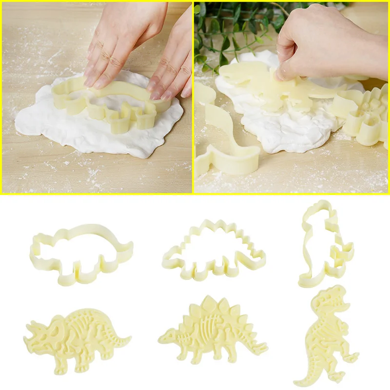 3pcs/set Dinosaur Cookie Cutter 3D Dessert Fondant Cake Embossing Mould DIY Accessories