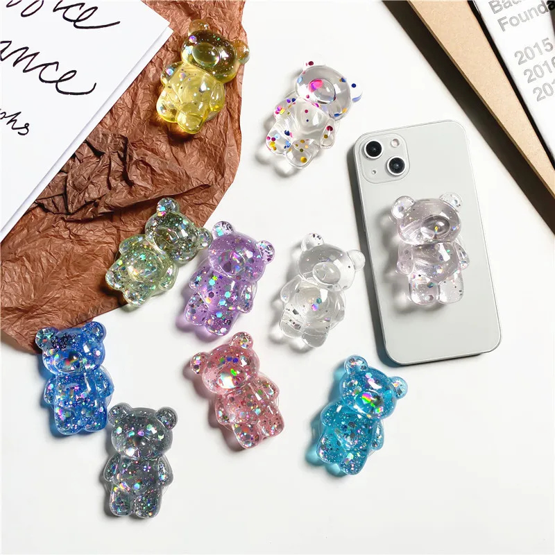 Glitter Cute Bear Foldable Finger Ring Phone Holder and Stand